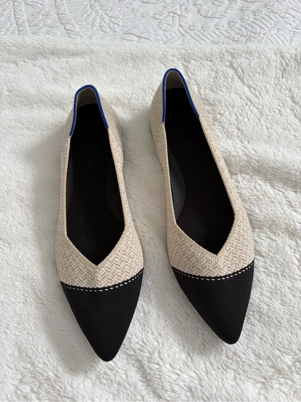 Rothy’s The Point knit flats cap toe herringbone cream size 9
